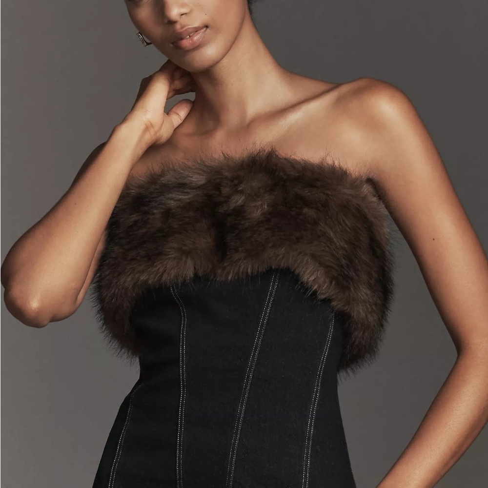 Anthropologie Black and Brown Strapless Top